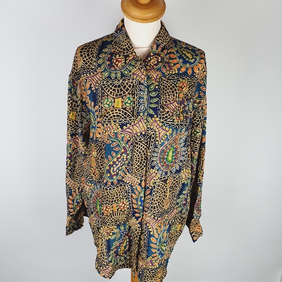 Vintage retro funky print long sleeve shirt top M L - Picture 9 of 9